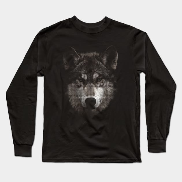 Animal Wolf Halftone Long Sleeve T-Shirt by petterart
